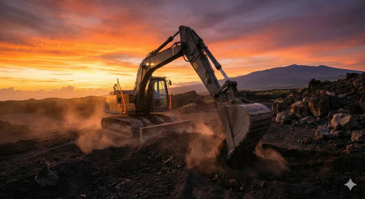 Minipelle Tractoplaine sur un chantier de terrassement à La Réunion